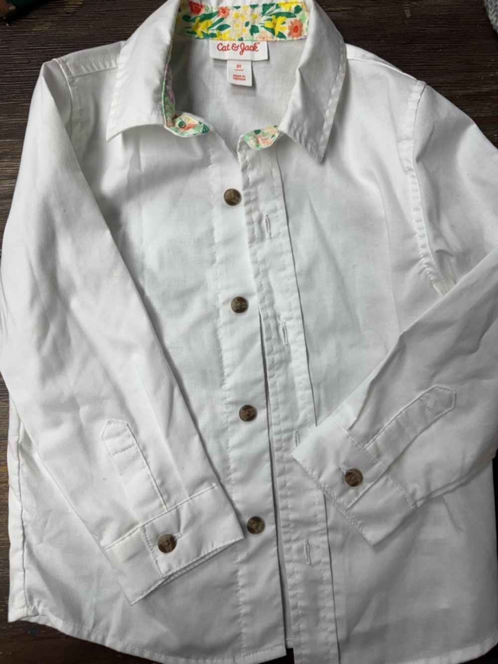 Cat & Jack White Button-Front Shirt with Floral Collar
